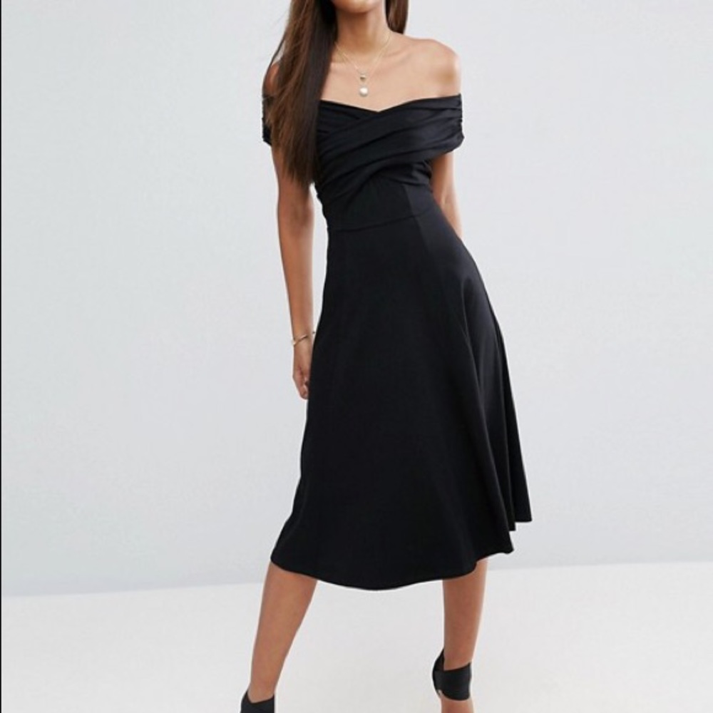 ASOS Tall Midi Skater Dress with Bardot Neckline